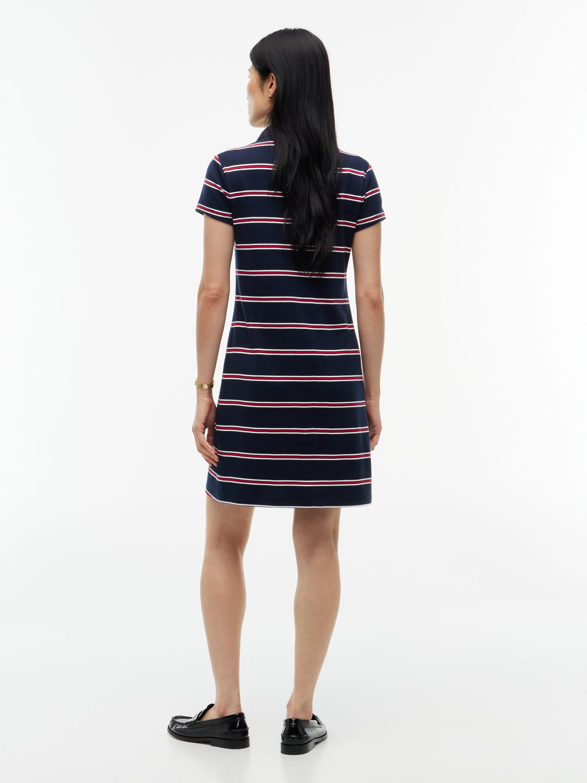 Striped Quarter-Zip Polo Dress — Navy Blue