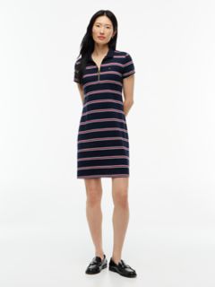 Striped Quarter-Zip Polo Dress — Navy Blue 1