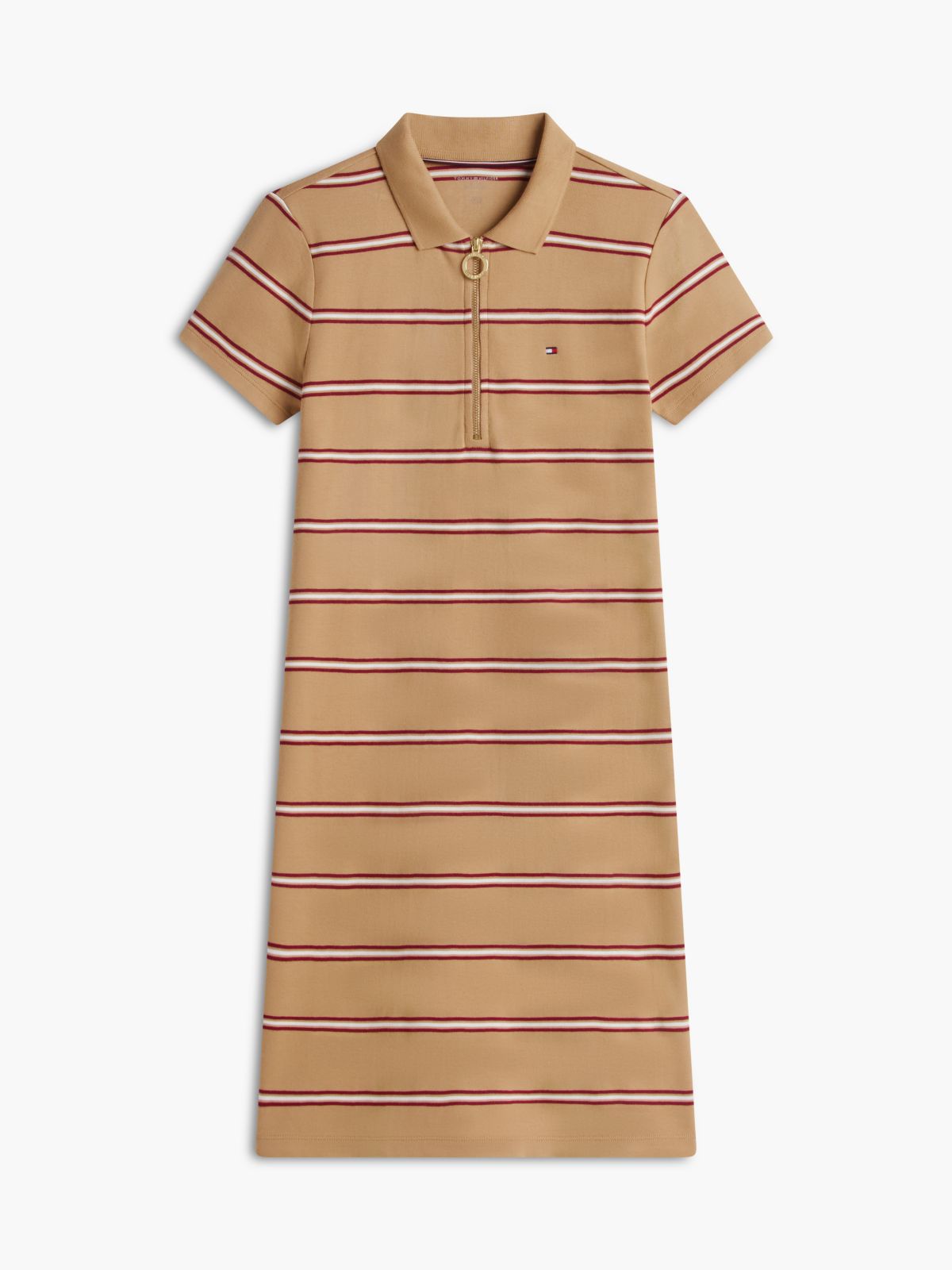 Striped Quarter-Zip Polo Dress — Classic Khaki