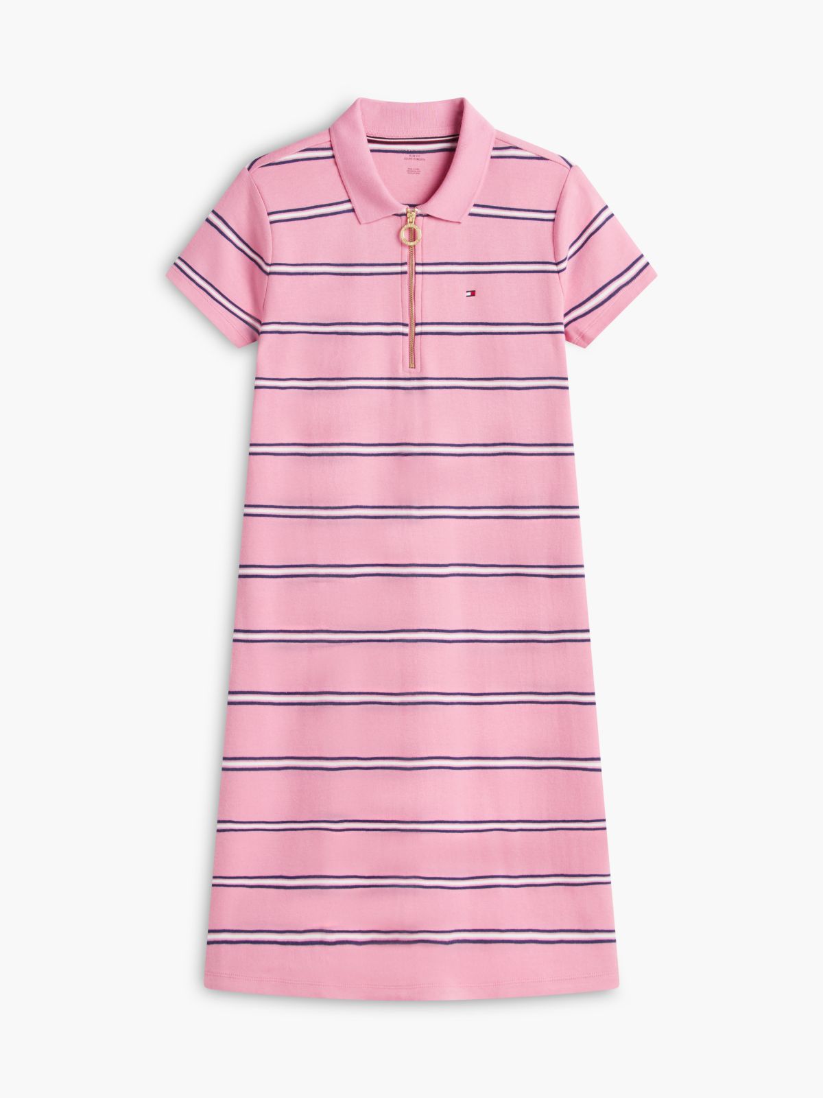 Striped Quarter-Zip Polo Dress — Pink Stripe