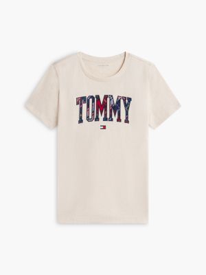 Женская футболка Tommy Hilfiger Plaid Varsity Tommy Logo, цвет: Бежевый меланжевый — фото 5