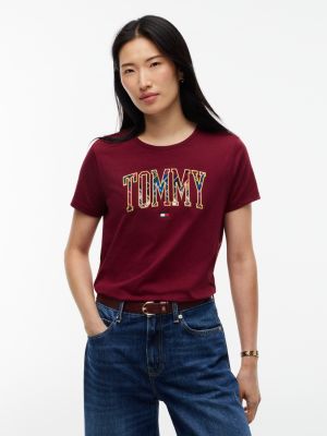 Plaid Varsity Tommy Logo T-Shirt, Burgundy
