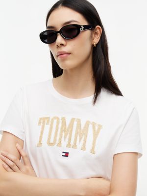 Женская футболка Tommy Hilfiger Metallic Varsity Tommy Logo, цвет: Экрю — фото 3