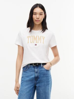 Женская футболка Tommy Hilfiger Metallic Varsity Tommy Logo, цвет: Экрю