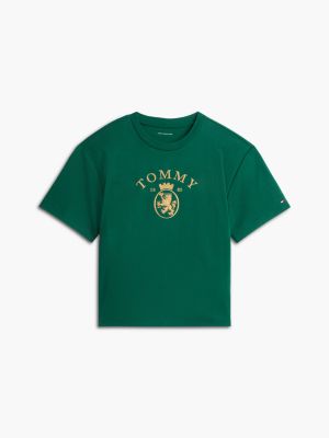 Женская футболка Tommy Hilfiger Metallic Crest Logo Interlock, цвет: Тёмный изумрудный — фото 5
