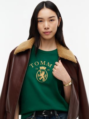 Женская футболка Tommy Hilfiger Metallic Crest Logo Interlock, цвет: Тёмный изумрудный — фото 3