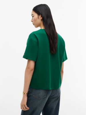 Женская футболка Tommy Hilfiger Metallic Crest Logo Interlock, цвет: Тёмный изумрудный — фото 4
