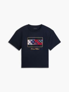 Mixed-Plaid Flag Logo Interlock T-Shirt — Navy Blue 5