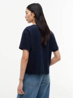 Mixed-Plaid Flag Logo Interlock T-Shirt — Navy Blue 4