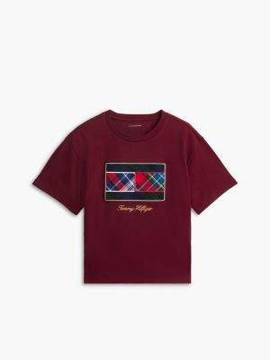 Женская футболка Tommy Hilfiger Mixed-Plaid Flag Logo Interlock, цвет: Бордовый — фото 5