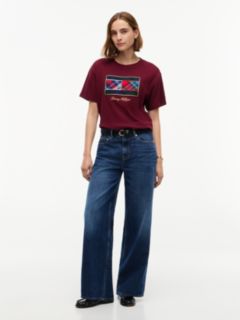 Mixed-Plaid Flag Logo Interlock T-Shirt — Burgundy 2