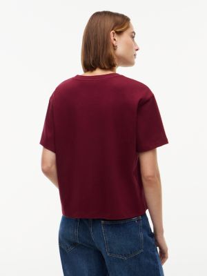 Женская футболка Tommy Hilfiger Mixed-Plaid Flag Logo Interlock, цвет: Бордовый — фото 4