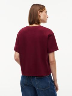 Mixed-Plaid Flag Logo Interlock T-Shirt — Burgundy 4