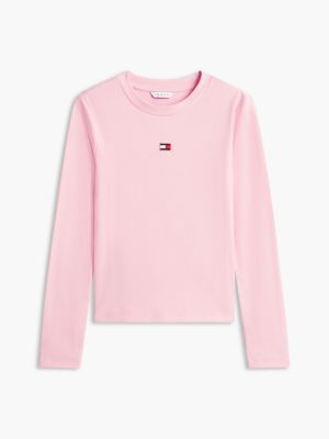 Женская футболка Tommy Hilfiger Embroidered Flag Logo Rib-Knit, цвет: Розовый — фото 5