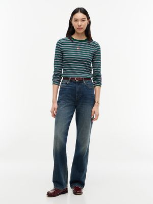 Женская футболка Tommy Hilfiger Embroidered Flag Striped Rib-Knit, цвет: Изумрудный — фото 2