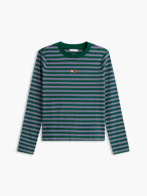 Женская футболка Tommy Hilfiger Embroidered Flag Striped Rib-Knit, цвет: Изумрудный — фото 5