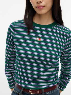 Женская футболка Tommy Hilfiger Embroidered Flag Striped Rib-Knit, цвет: Изумрудный — фото 3