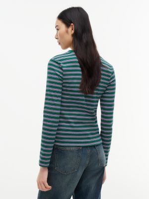 Женская футболка Tommy Hilfiger Embroidered Flag Striped Rib-Knit, цвет: Изумрудный — фото 4