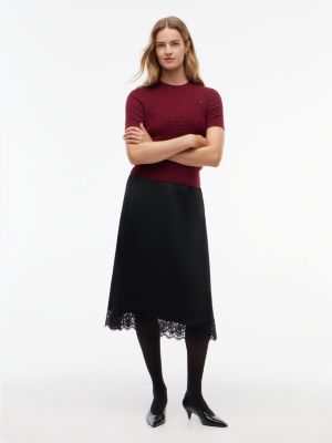 Женская юбка Tommy Hilfiger Lace-Trimmed Satin Midi Slip, цвет: Чёрный — фото 2