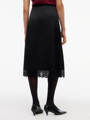 Женская юбка Tommy Hilfiger Lace-Trimmed Satin Midi Slip, цвет: Чёрный — фото 4