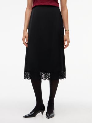 Женская юбка Tommy Hilfiger Lace-Trimmed Satin Midi Slip, цвет: Чёрный — фото 1