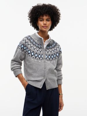 Fair Isle Cardigan, Medium Grey Heather