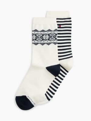 Fair Isle & Stripe Trouser Sock 2-Pack, Ivory Multi