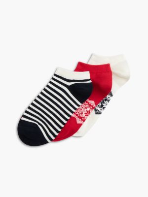 Fair Isle & Stripe Ankle Sock 3-Pack, Ivory Multi