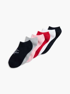 Script Monogram Sport Ankle Sock 6-Pack, Pink/Red Multi