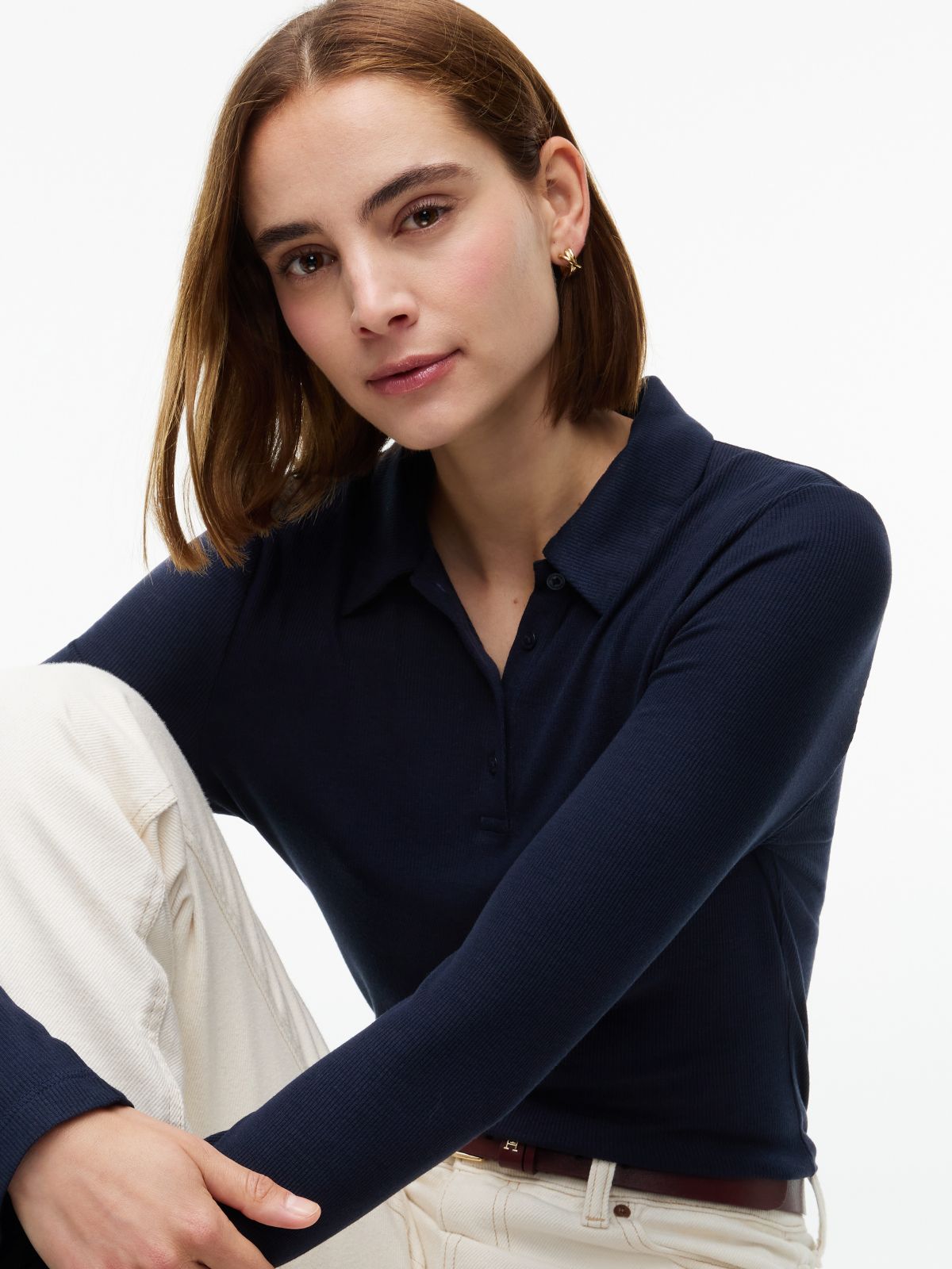 Slim Fit Rib-Knit Polo — Navy Blue