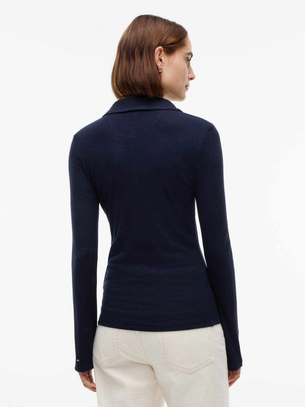 Slim Fit Rib-Knit Polo — Navy Blue