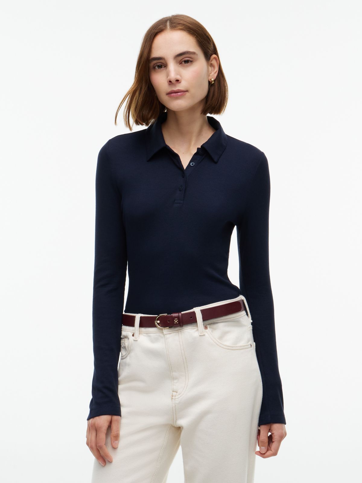 Slim Fit Rib-Knit Polo — Navy Blue