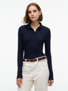 Slim Fit Rib-Knit Polo — Navy Blue 1