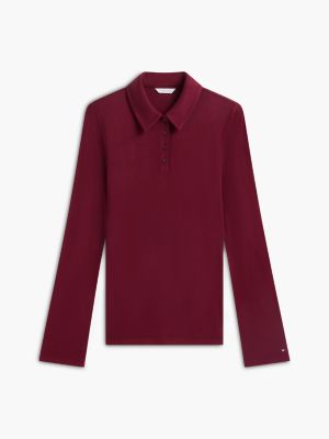 Женское поло Tommy Hilfiger Slim Fit Rib-Knit Polo, цвет: Бордовый — фото 5
