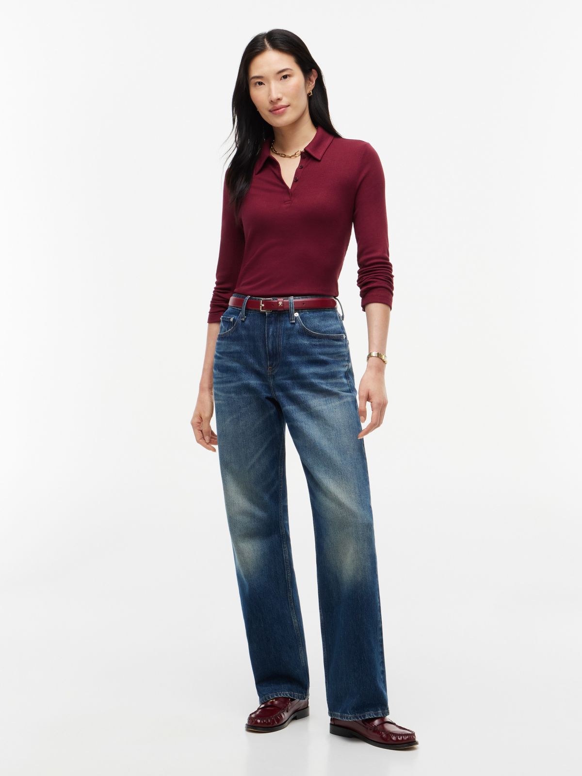 Slim Fit Rib-Knit Polo — Burgundy