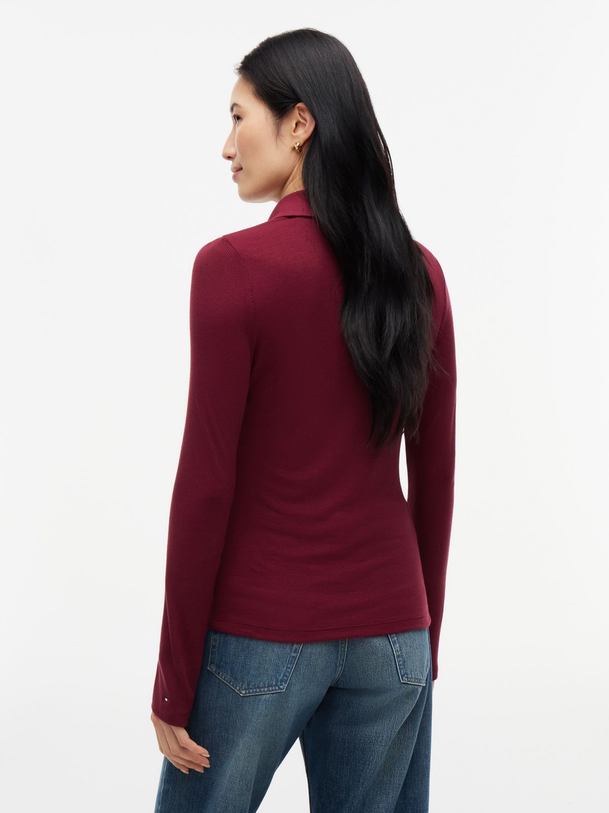 Slim Fit Rib-Knit Polo — Burgundy