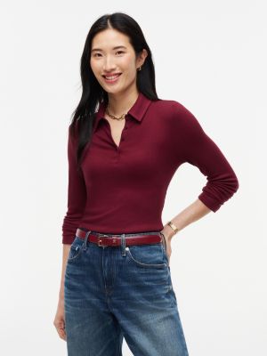Slim Fit Rib-Knit Polo, Burgundy