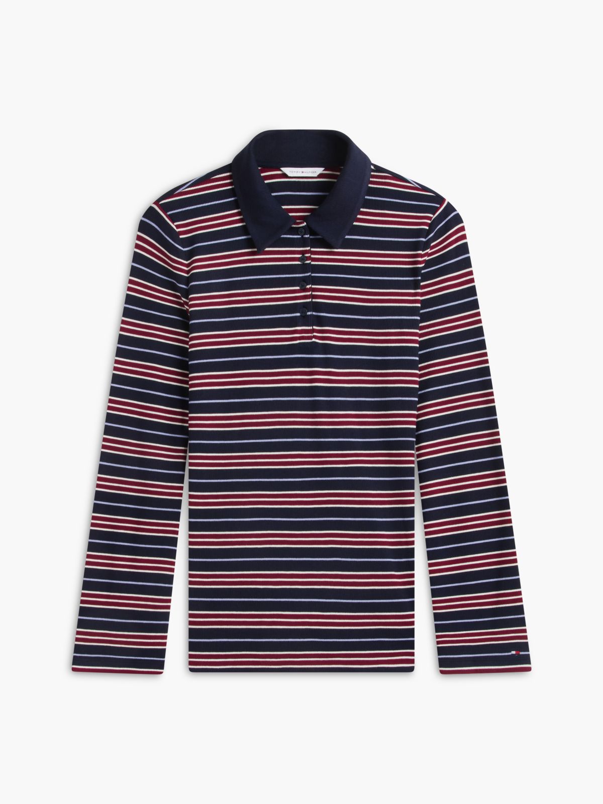 Slim Fit Striped Rib-Knit Polo — Navy Blue Multi