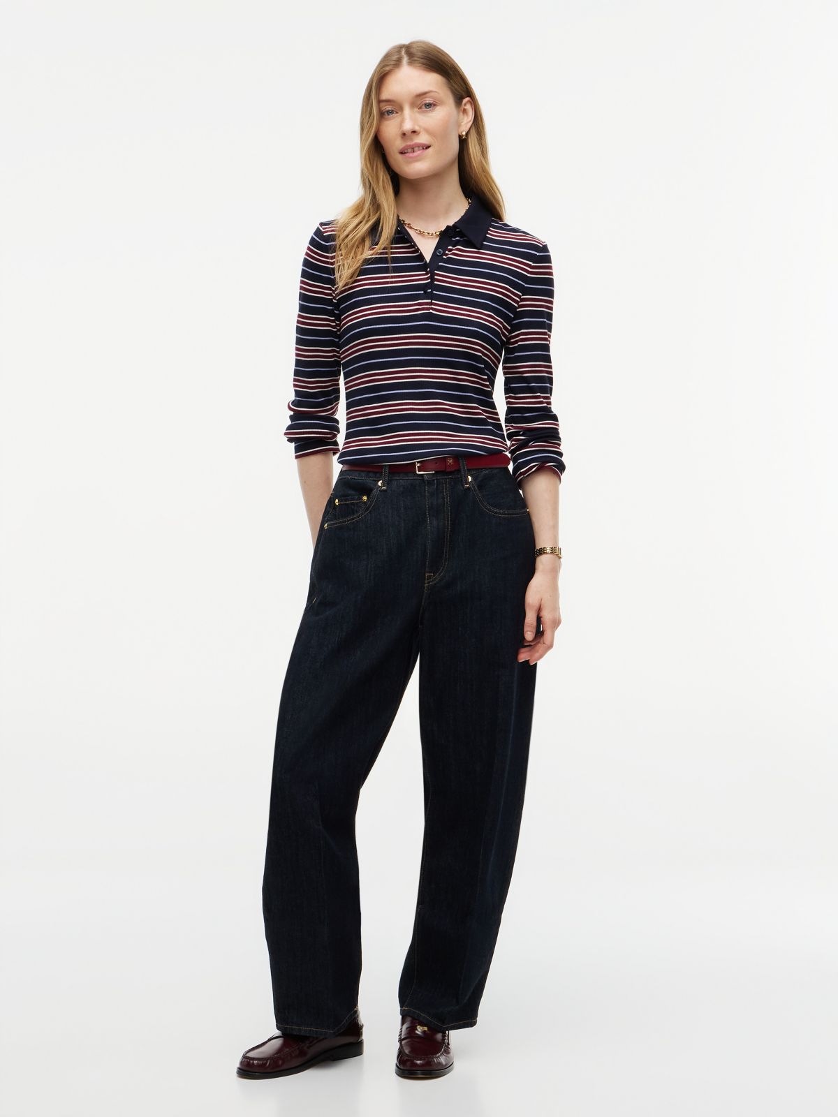 Slim Fit Striped Rib-Knit Polo — Navy Blue Multi