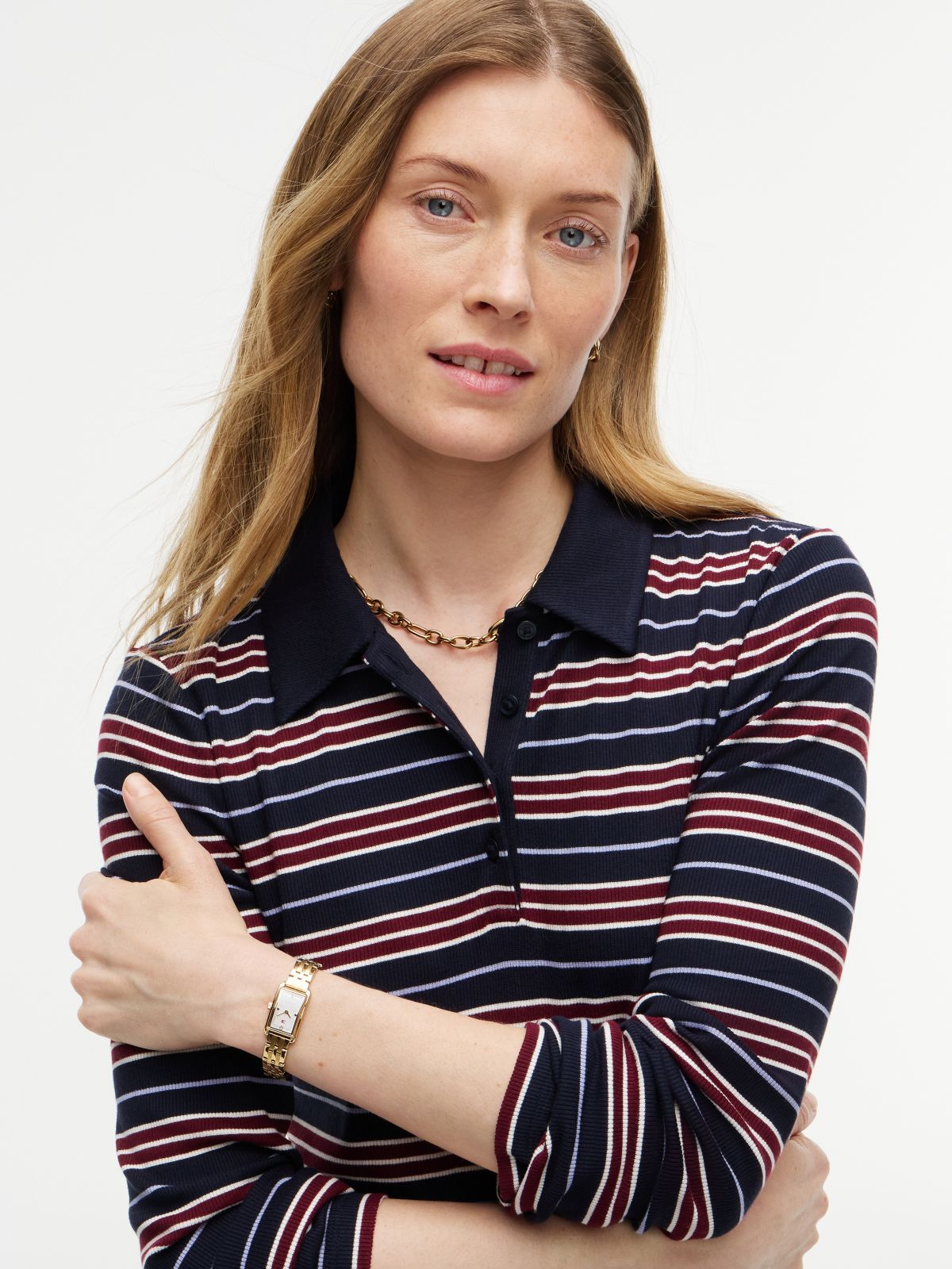 Slim Fit Striped Rib-Knit Polo — Navy Blue Multi