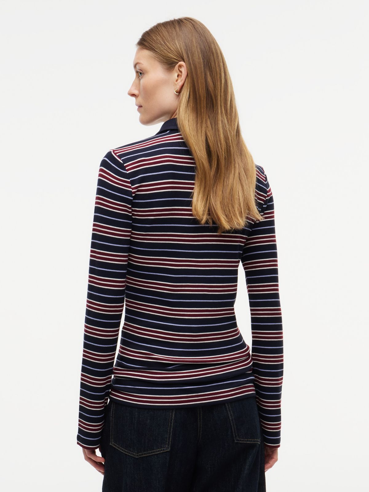 Slim Fit Striped Rib-Knit Polo — Navy Blue Multi