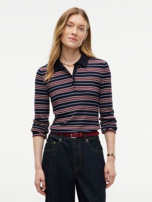 Slim Fit Striped Rib-Knit Polo, Navy Blue Multi