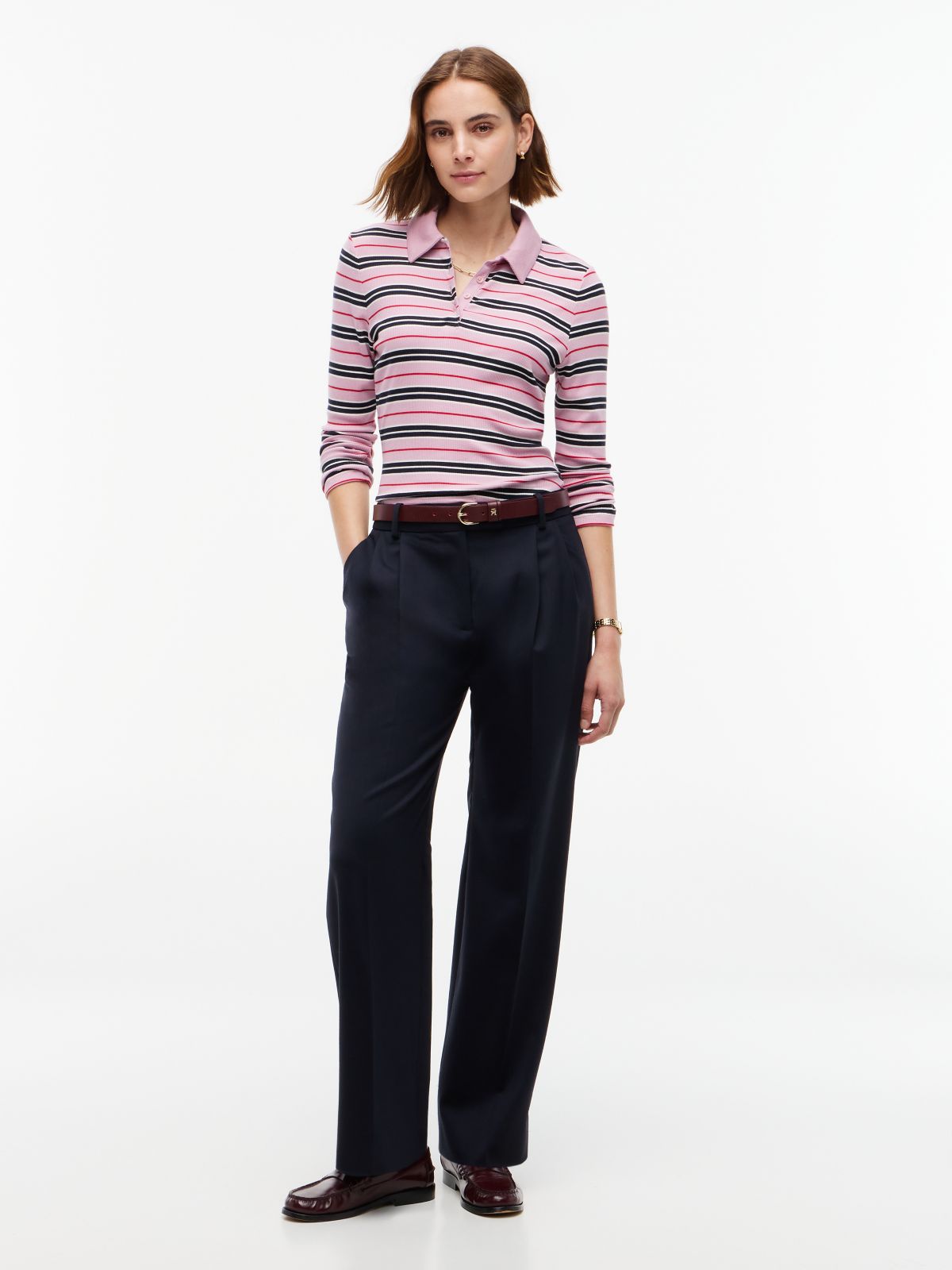 Slim Fit Striped Rib-Knit Polo — Mystic Orchid Multi