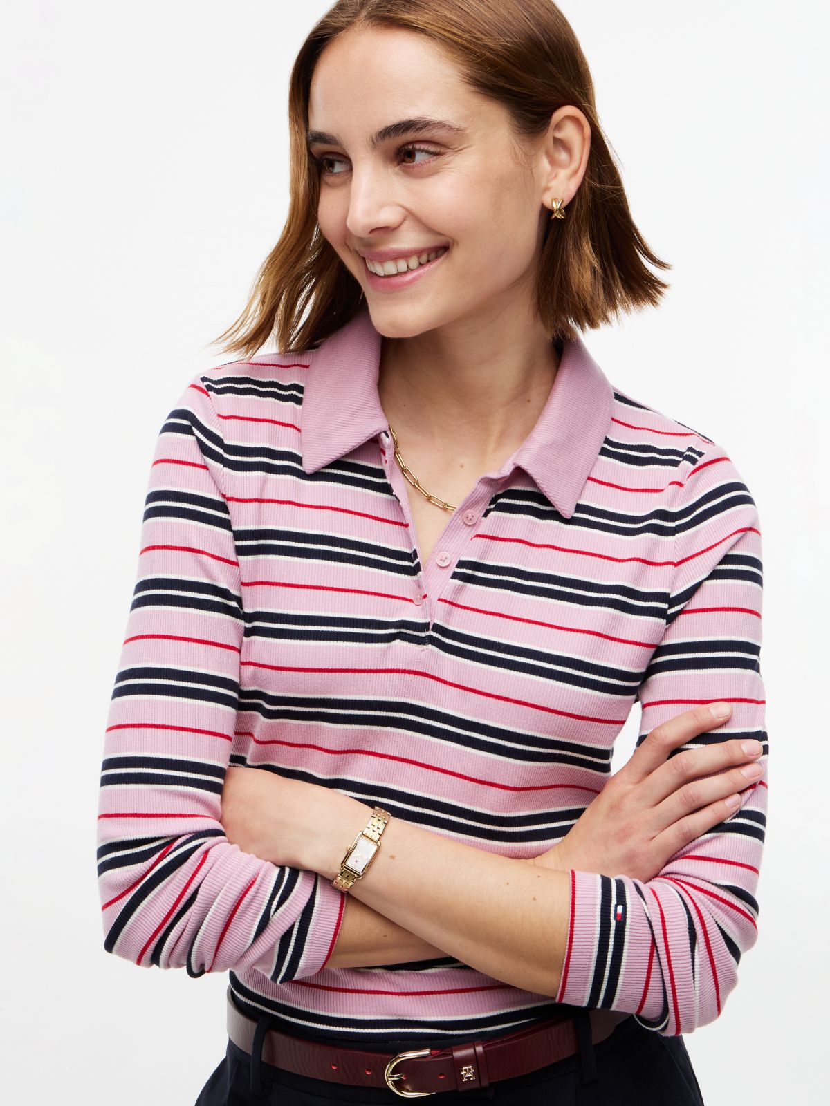 Slim Fit Striped Rib-Knit Polo — Mystic Orchid Multi