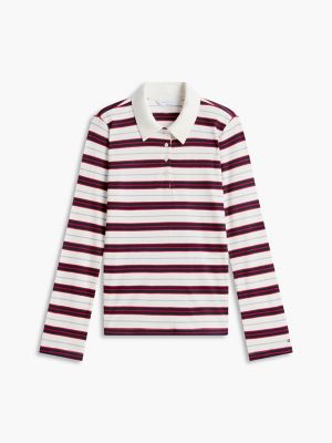 Женское поло Tommy Hilfiger Slim Fit Striped Rib-Knit Polo, цвет: Слоновая кость шёлковый разноцветный — фото 5