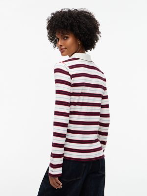 Женское поло Tommy Hilfiger Slim Fit Striped Rib-Knit Polo, цвет: Слоновая кость шёлковый разноцветный — фото 4