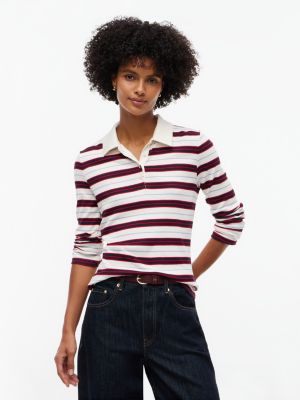 Slim Fit Striped Rib-Knit Polo, Ivory Silk Multi