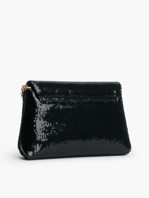 Женская сумка Tommy Hilfiger Monogram Sequined Flap Crossbody, цвет: Чёрный — фото 2