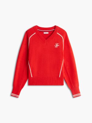 Женский свитер Tommy Hilfiger Script Monogram V-Neck, цвет: Глубокий малиновый — фото 5