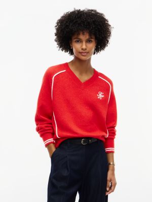 Script Monogram V-Neck Sweater, Deep Crimson